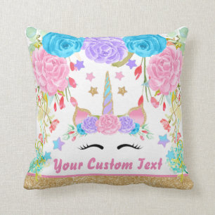 Coussin Fleur personnalisée d'aquarelle de licorne de
