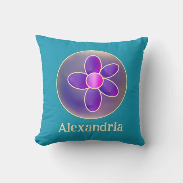 Coussin Fleur personnalisée violet Turquoise rose chaud (Recto)