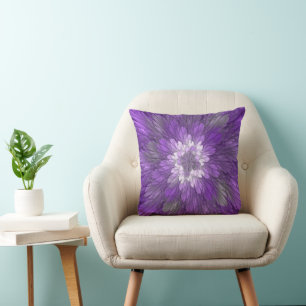 Coussin Fleur psychédélique violette Abstraite Fractal Art