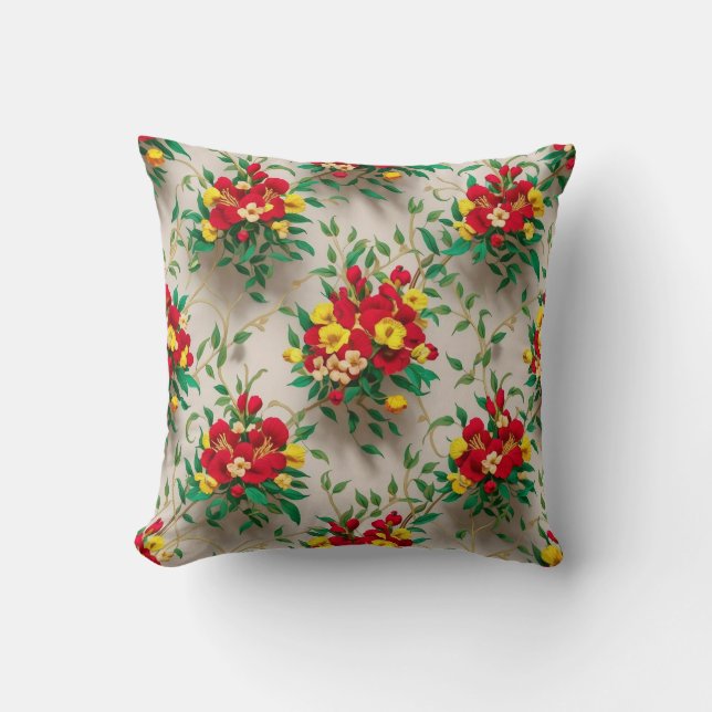 Coussin Fleur radiante : Une florale rouge et jaune vibre (Recto)