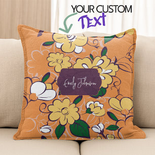 Coussin Fleur Rétro Fleurie Orange Automne Nom Personnalis