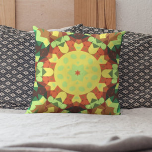 Coussin Fleur rétro Mandala jaune orange et vert