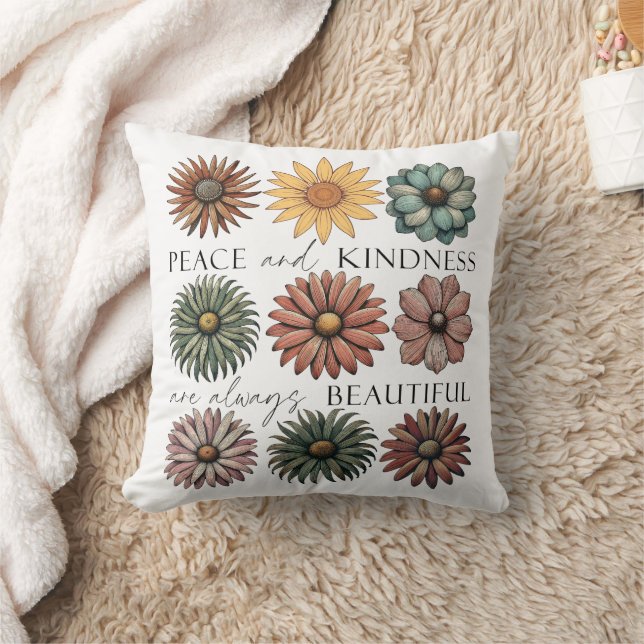 Coussin Fleur Rétro Paix et Gentillesse (Couverture)