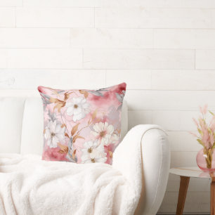 Coussin Fleur rose aquarelle botanique floral