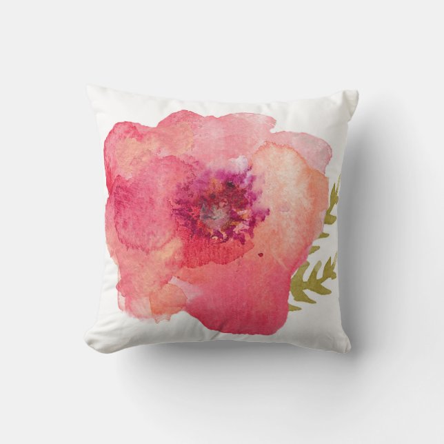 Coussin Fleur rose d'aquarelle (Recto)