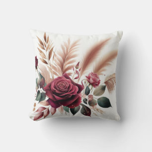 Coussin Fleur rose de couleur rouge moderne avec pampas he