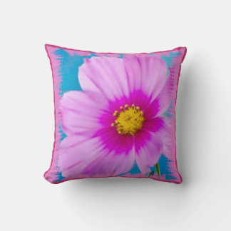 Coussin Fleur Rose et Bleu sauvage