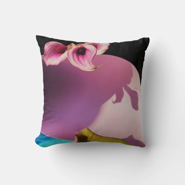 Coussin Fleur rose et jaune sur papier rose (Recto)