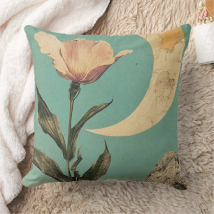 Coussin Fleur rose et lune de croissant