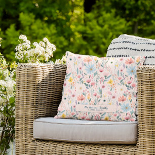 Coussin Fleur rose joli nom motif personnalisé