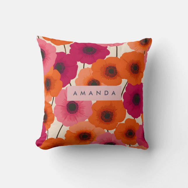 Coussin Fleur rose orange gaie personnalisée (Recto)