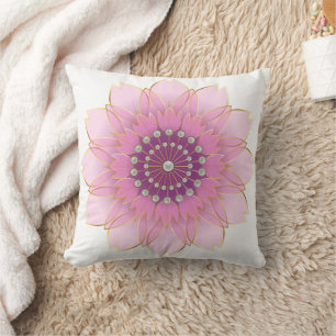 Coussin Fleur rose pastel aux perles
