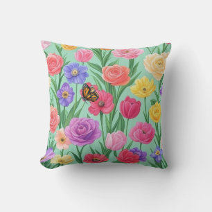 Coussin Fleur rose printanière colorée