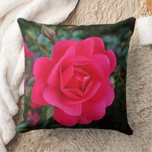 Coussin fleur rose rose chaud et art photo feuille vert