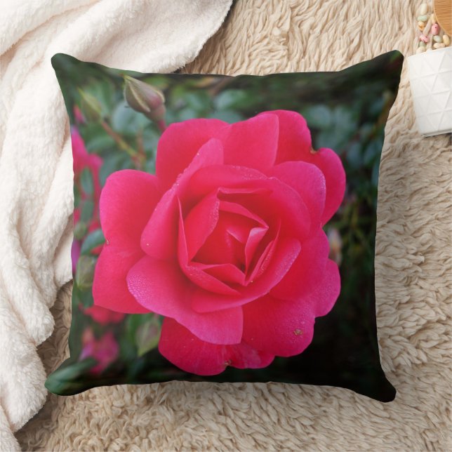 Coussin fleur rose rose chaud et art photo feuille vert (Couverture)