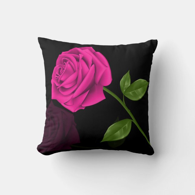 Coussin Fleur Rose rose chaud sur Arrière - plan noir (Recto)