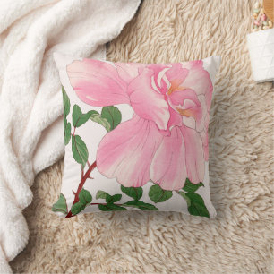 Coussin Fleur rose rose et Feuilles verts