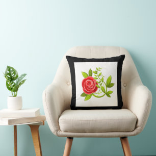Coussin Fleur rose rouge noir