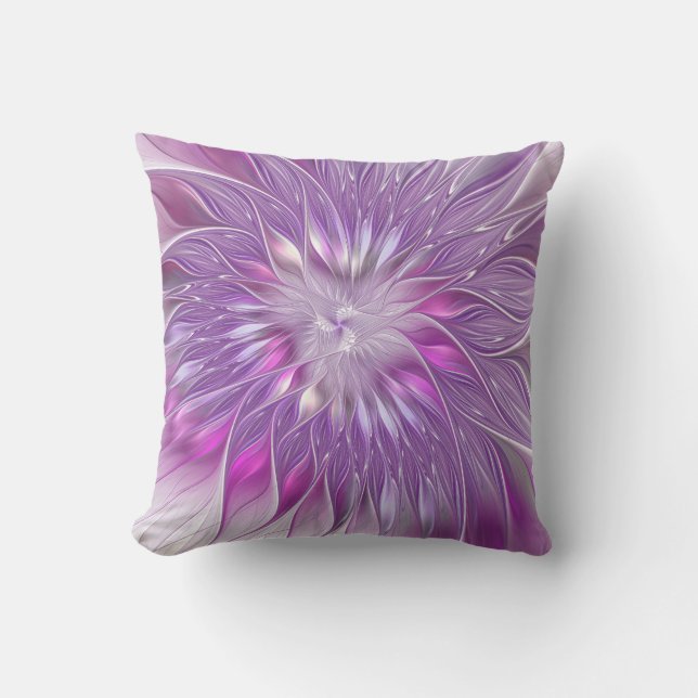 Coussin Fleur Rose Violet Passion Abstrait Art Fractal (Recto)