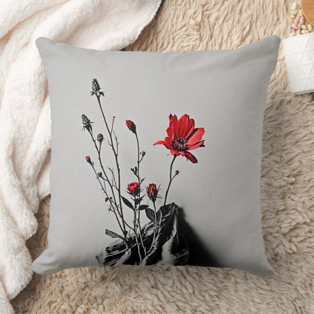Coussin Fleur Rouge Art Gris (Couverture)