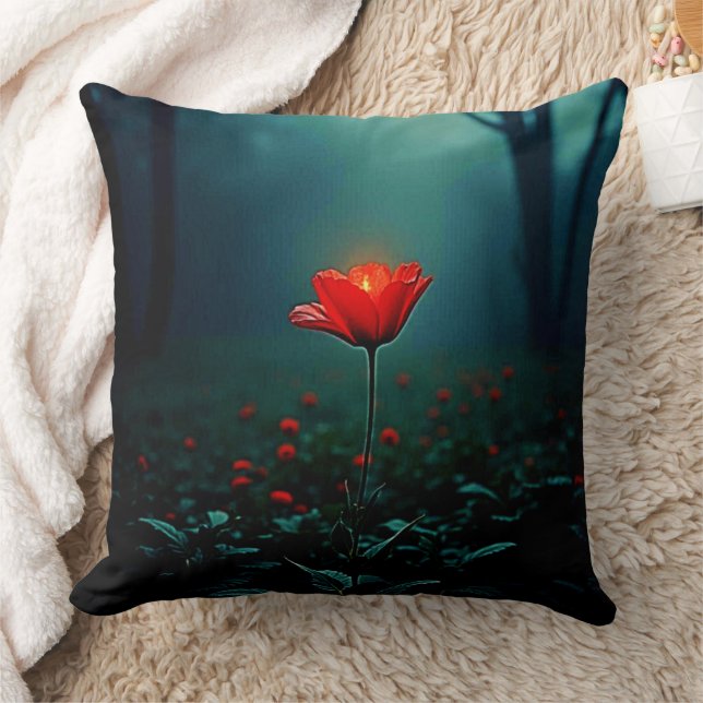 Coussin Fleur rouge lumineuse unique Art (Couverture)