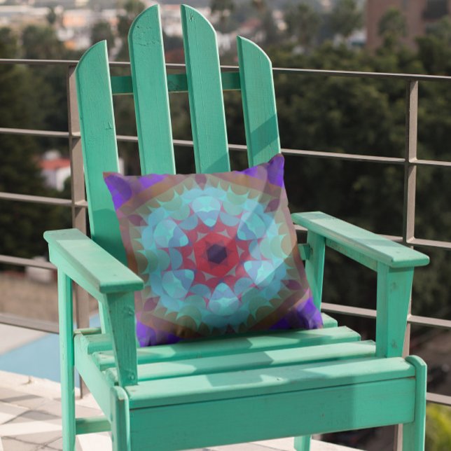 Coussin Fleur rouge Mandala rouge bleu et violet (Créateur téléchargé)