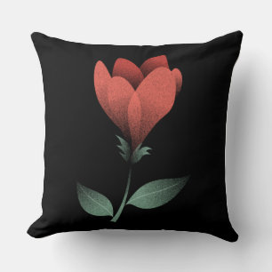 Coussin Fleur rouge minimaliste, Art Arrière - plan noir