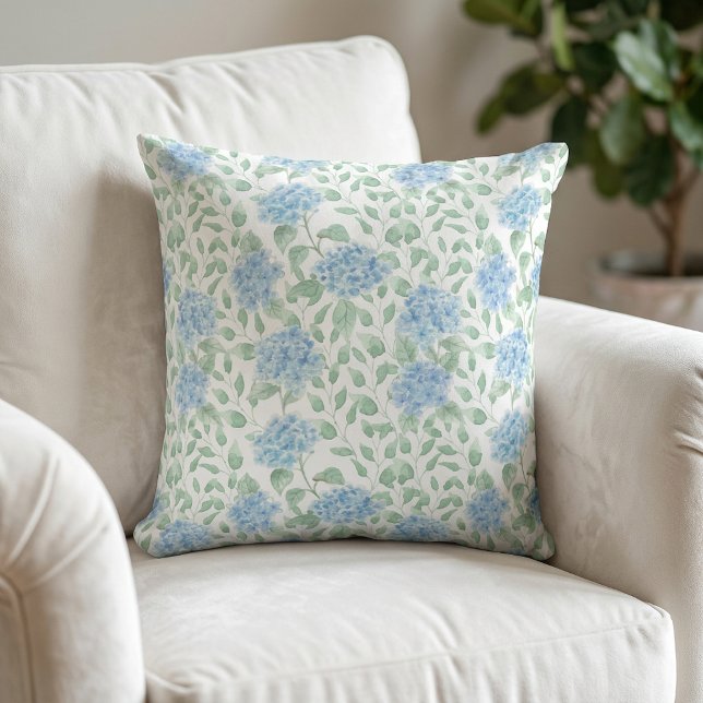 Coussin Fleur sauvage aquarelle bleu vert (Blue Green Watercolor Wildflower Throw Pillow)