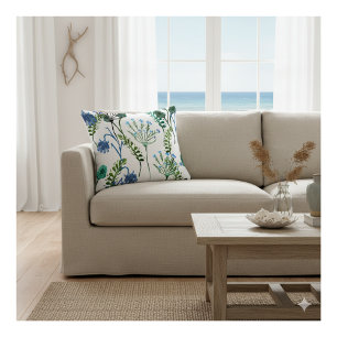Coussin Fleur sauvage aquarelle bleu vert