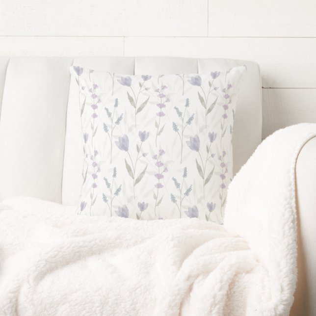 Coussin Fleur sauvage aquarelle bleu violet  (Créateur téléchargé)