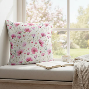 Coussin Fleur sauvage aquarelle rose