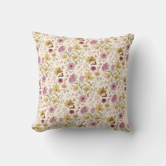 Coussin Fleur sauvage aquarelle rose  (Recto)