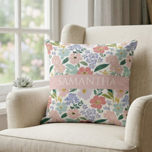 Coussin Fleur Sauvage Aquarelle Rose Pâle Nom