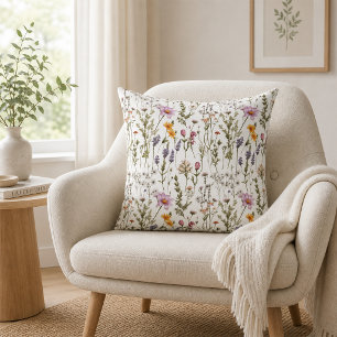 Coussin Fleur sauvage aquarelle rose violet