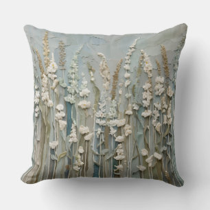 Coussin Fleur sauvage blanc bleu turquoise