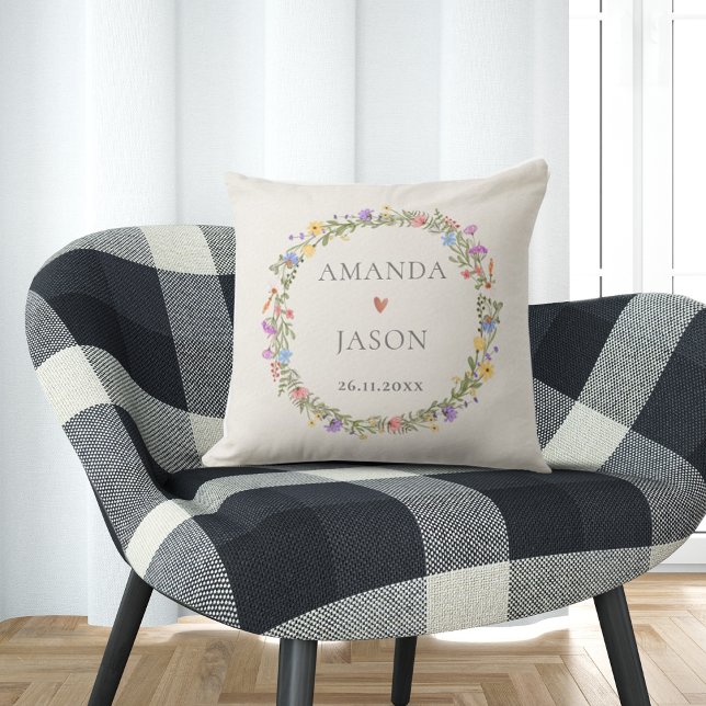 Coussin Fleur sauvage bleu bleu jaune rose couronnes flora (Créateur téléchargé)