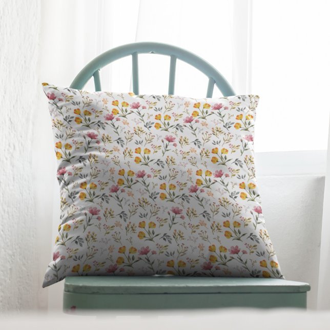Coussin Fleur sauvage d'aquarelle Floral (Créateur téléchargé)