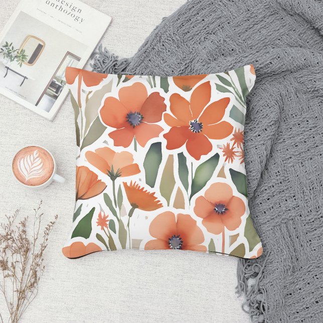 Coussin Fleur sauvage en terre cuite Boho Rustique Ressort (Créateur téléchargé)