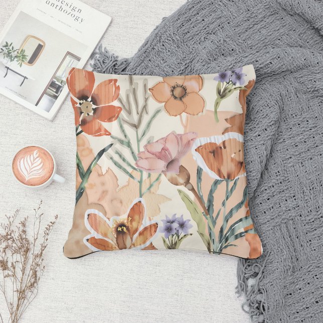 Coussin Fleur sauvage en terre cuite Boho Rustique Ressort (Créateur téléchargé)