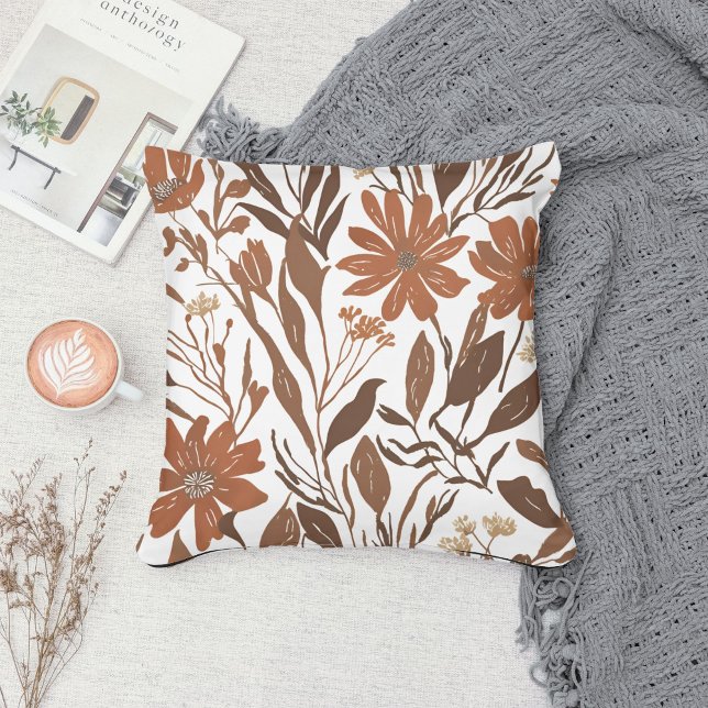 Coussin Fleur sauvage en terre cuite Boho Rustique Ressort (Créateur téléchargé)