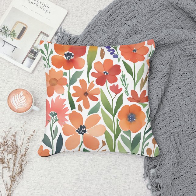 Coussin Fleur sauvage en terre cuite Boho Rustique Ressort (Créateur téléchargé)
