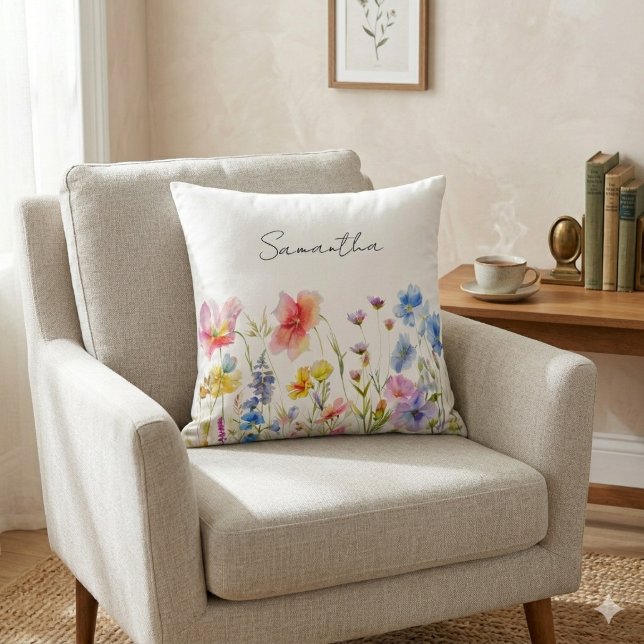 Coussin Fleur Sauvage Florale Personnalisée (Créateur téléchargé)