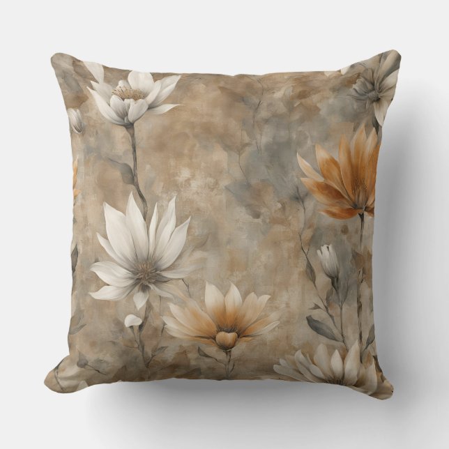 Coussin Fleur sauvage marron et orange (Recto)
