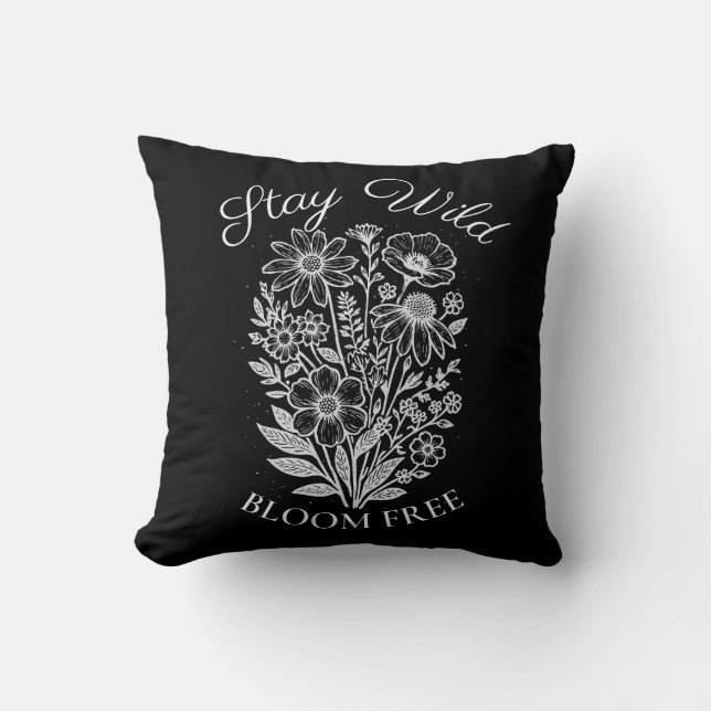 Coussin Fleur sauvage noire botanique vintage (Recto)