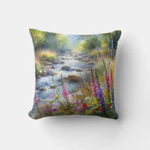 Coussin Fleur sauvage Waterscape Creek Summer Nature Art