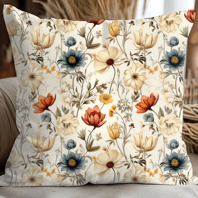 Coussin Fleur séchée vintage Navy Terracotta (Créateur téléchargé)