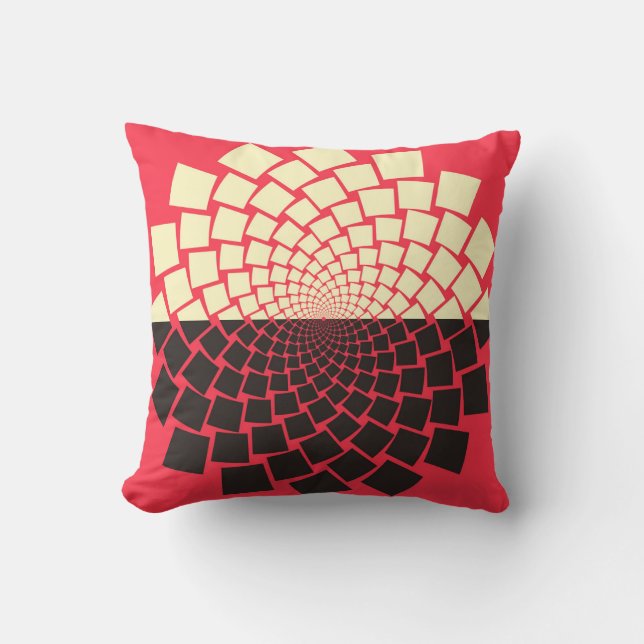 Coussin Fleur stylisée : noir rouge ivoire (Recto)