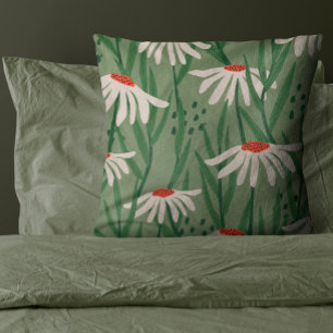 Coussin Fleur Tirée main verte Sage