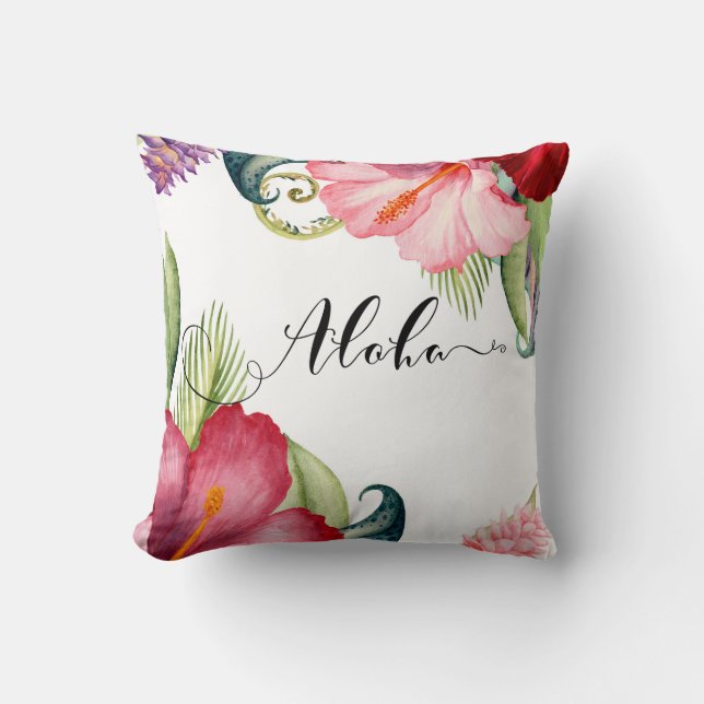 Coussin Fleur tropicale botanique Aloha Hibiscus Été (Recto)