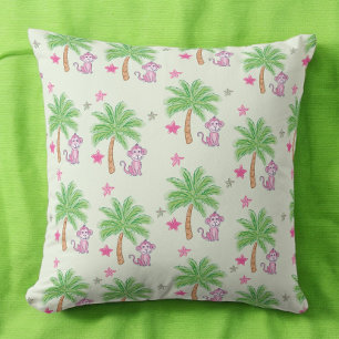Coussin Fleur tropicale de singe rose de Preppy